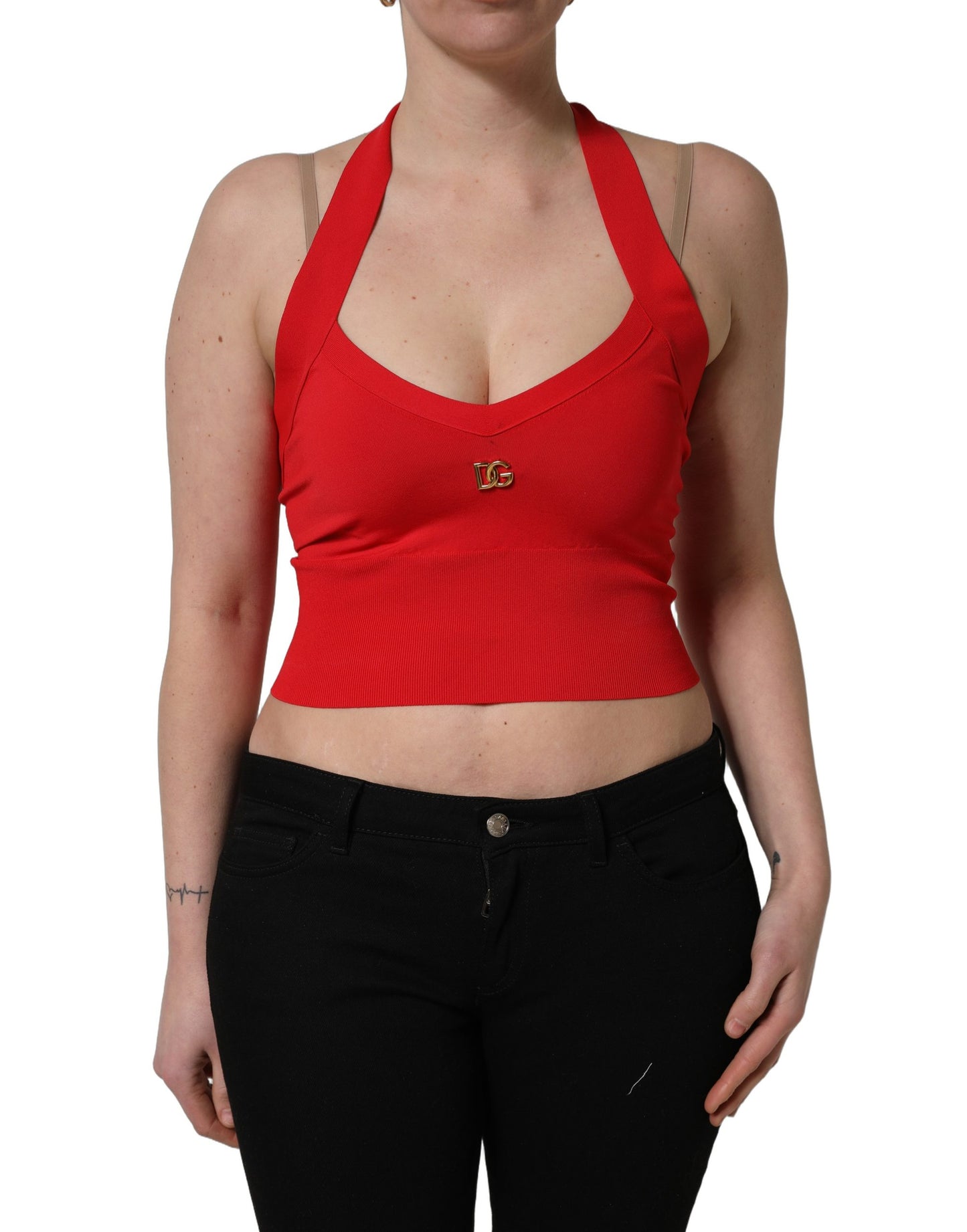 Top corto sin mangas halter rojo de viscosa Dolce & Gabbana