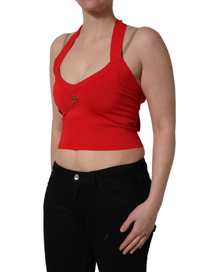 Top corto sin mangas halter rojo de viscosa Dolce & Gabbana