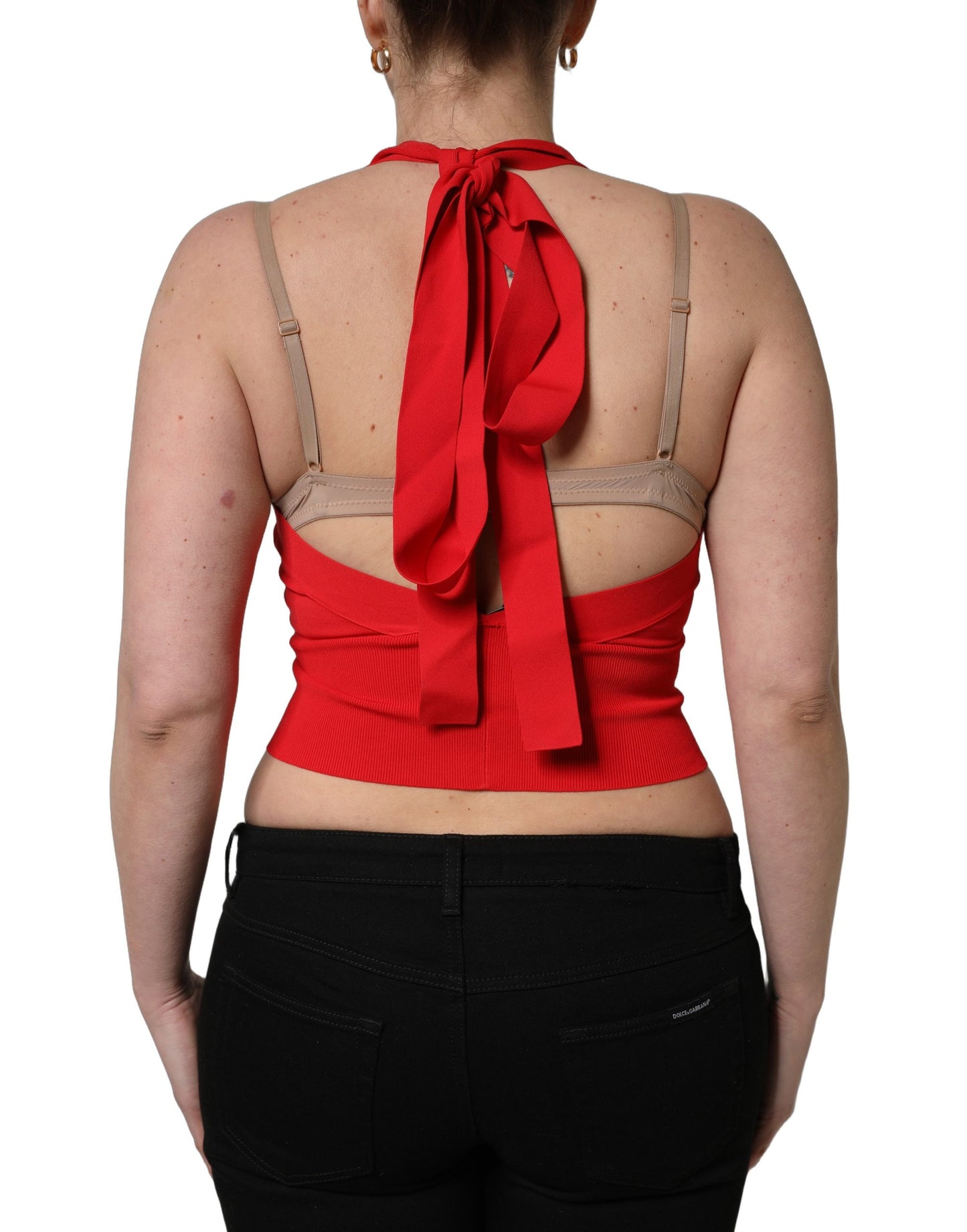 Top corto sin mangas halter rojo de viscosa Dolce & Gabbana