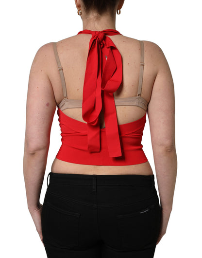 Top corto sin mangas halter rojo de viscosa Dolce & Gabbana