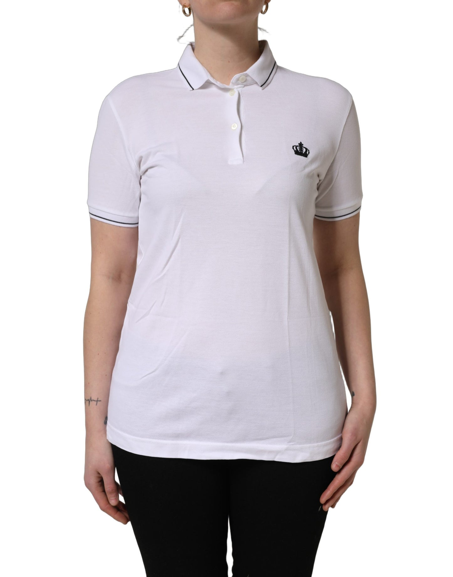 Polo Dolce & Gabbana de algodón blanco con corona y manga corta