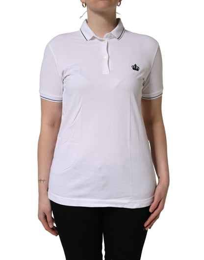 Polo Dolce & Gabbana de algodón blanco con corona y manga corta