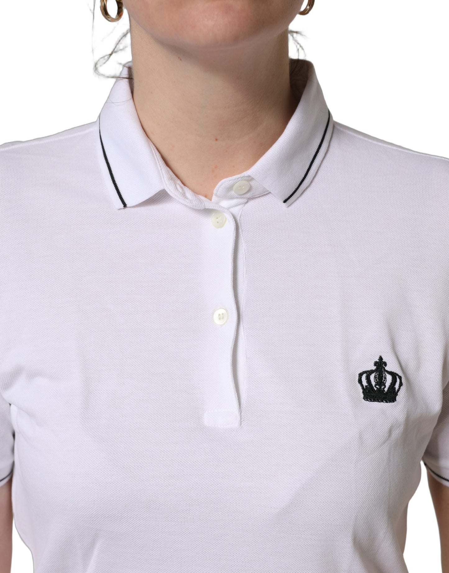 Polo Dolce & Gabbana de algodón blanco con corona y manga corta
