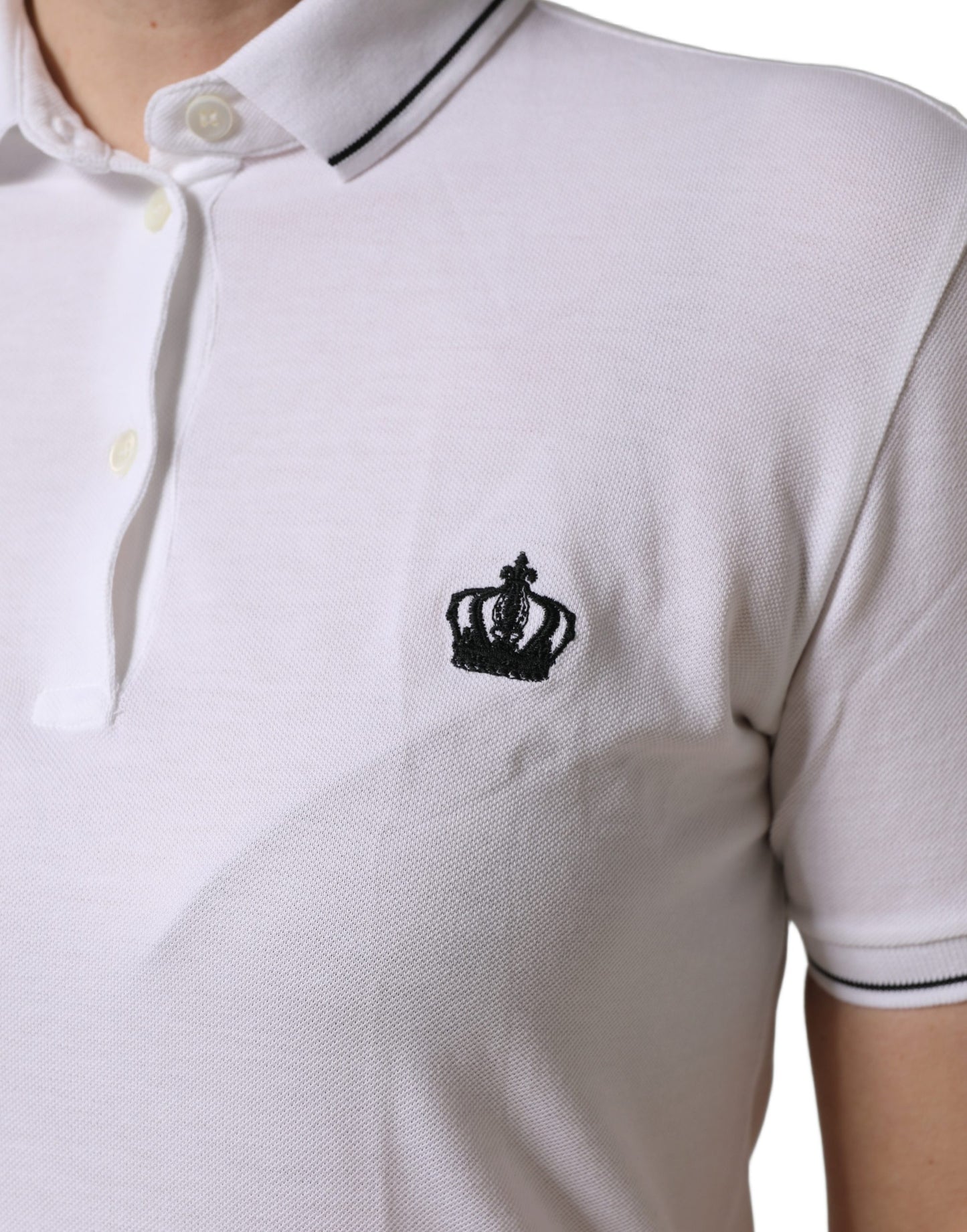 Polo Dolce & Gabbana de algodón blanco con corona y manga corta