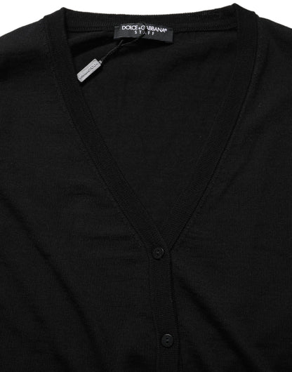 Cardigan en maille de laine noir à boutons Dolce & Gabbana