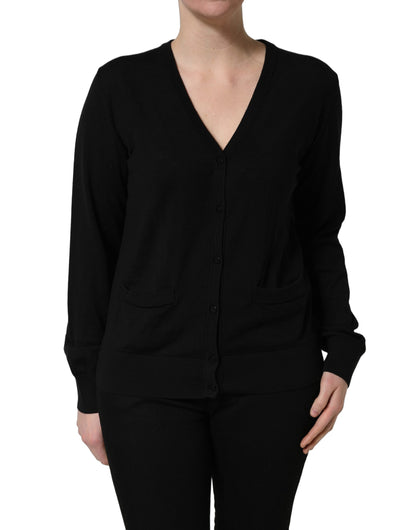 Cardigan en maille de laine noir à boutons Dolce & Gabbana