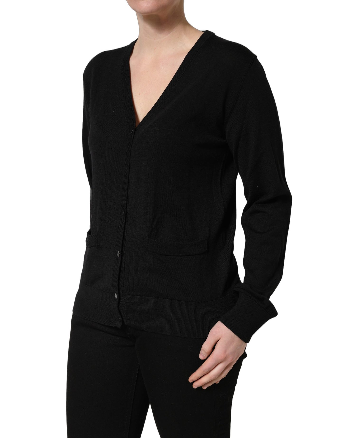 Cardigan en maille de laine noir à boutons Dolce & Gabbana