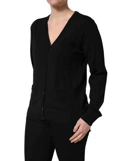 Cardigan en maille de laine noir à boutons Dolce & Gabbana