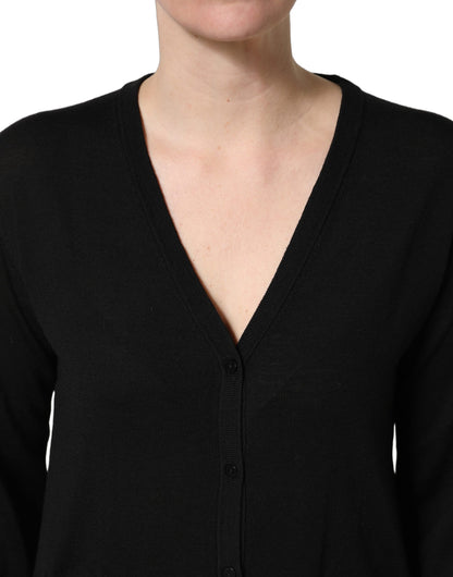 Cardigan en maille de laine noir à boutons Dolce & Gabbana