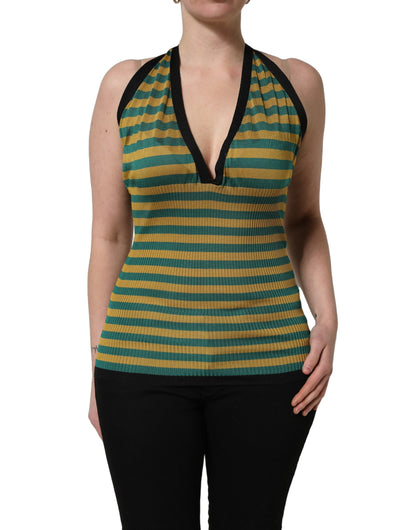 Débardeur dos nu en maille de laine rayée multicolore Dolce & Gabbana