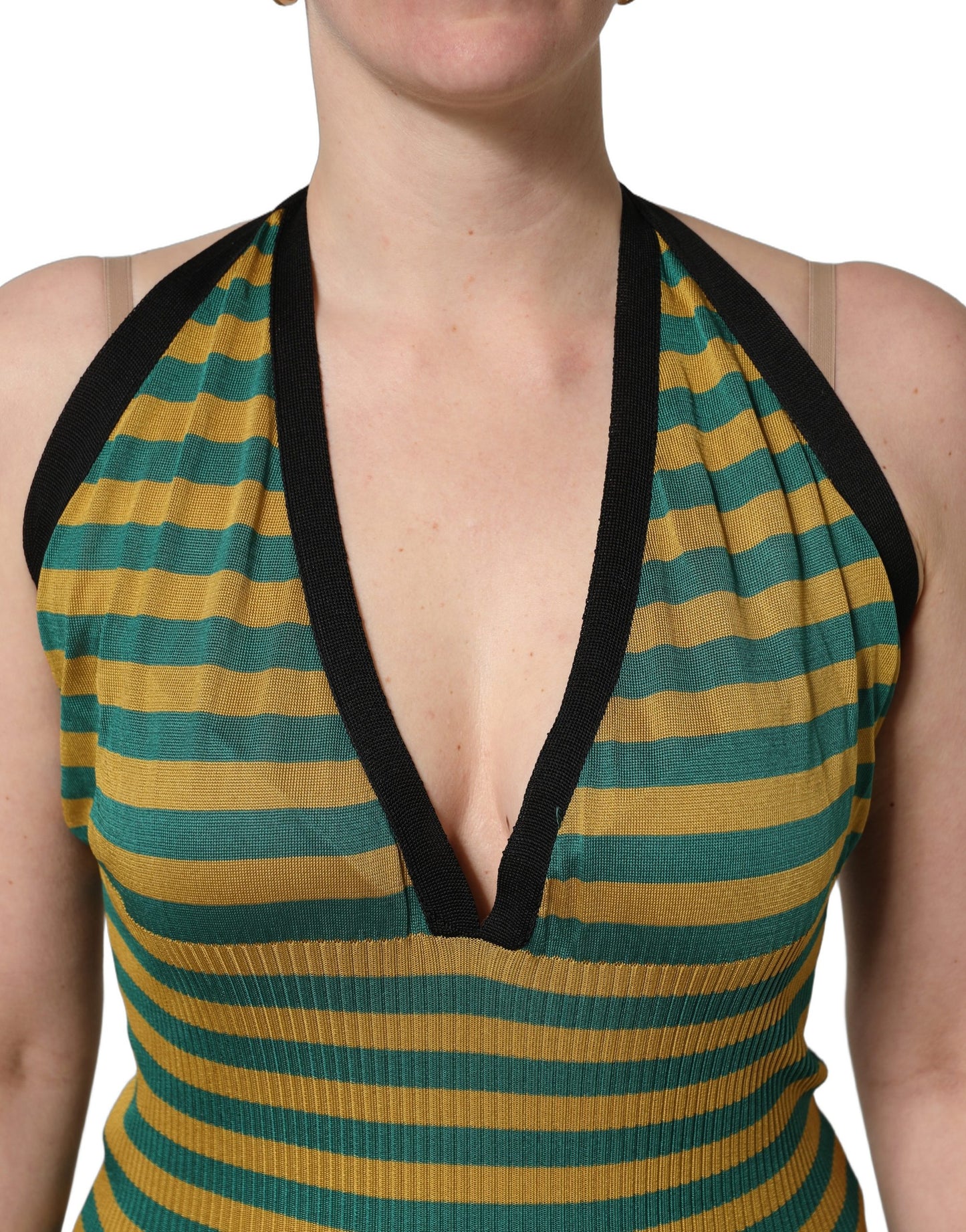 Débardeur dos nu en maille de laine rayée multicolore Dolce & Gabbana