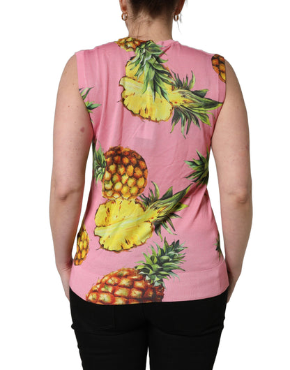 Débardeur sans manches col rond Dolce & Gabbana ananas rose