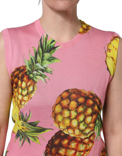 Débardeur sans manches col rond Dolce & Gabbana ananas rose