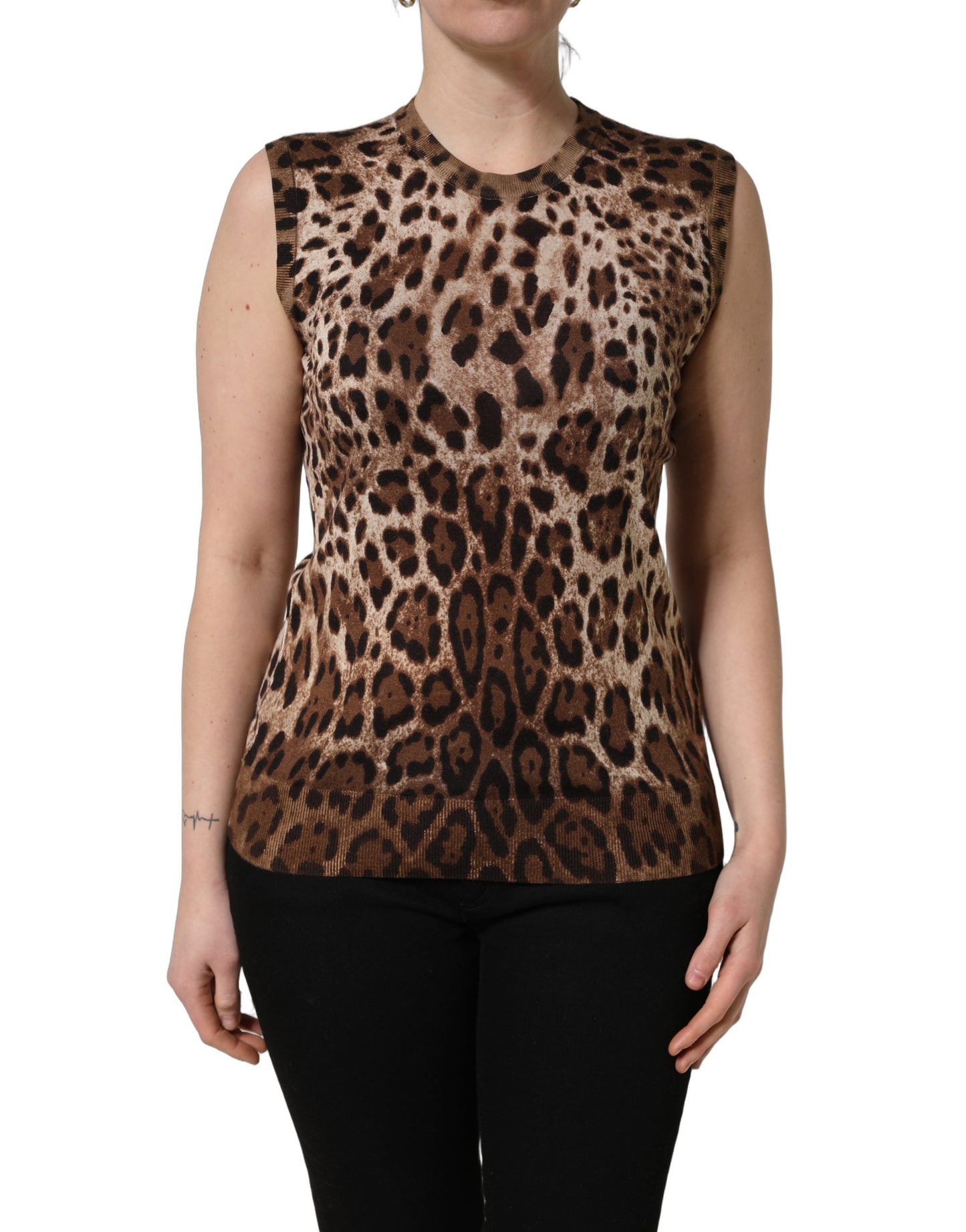 Débardeur sans manches Dolce & Gabbana léopard marron à col rond