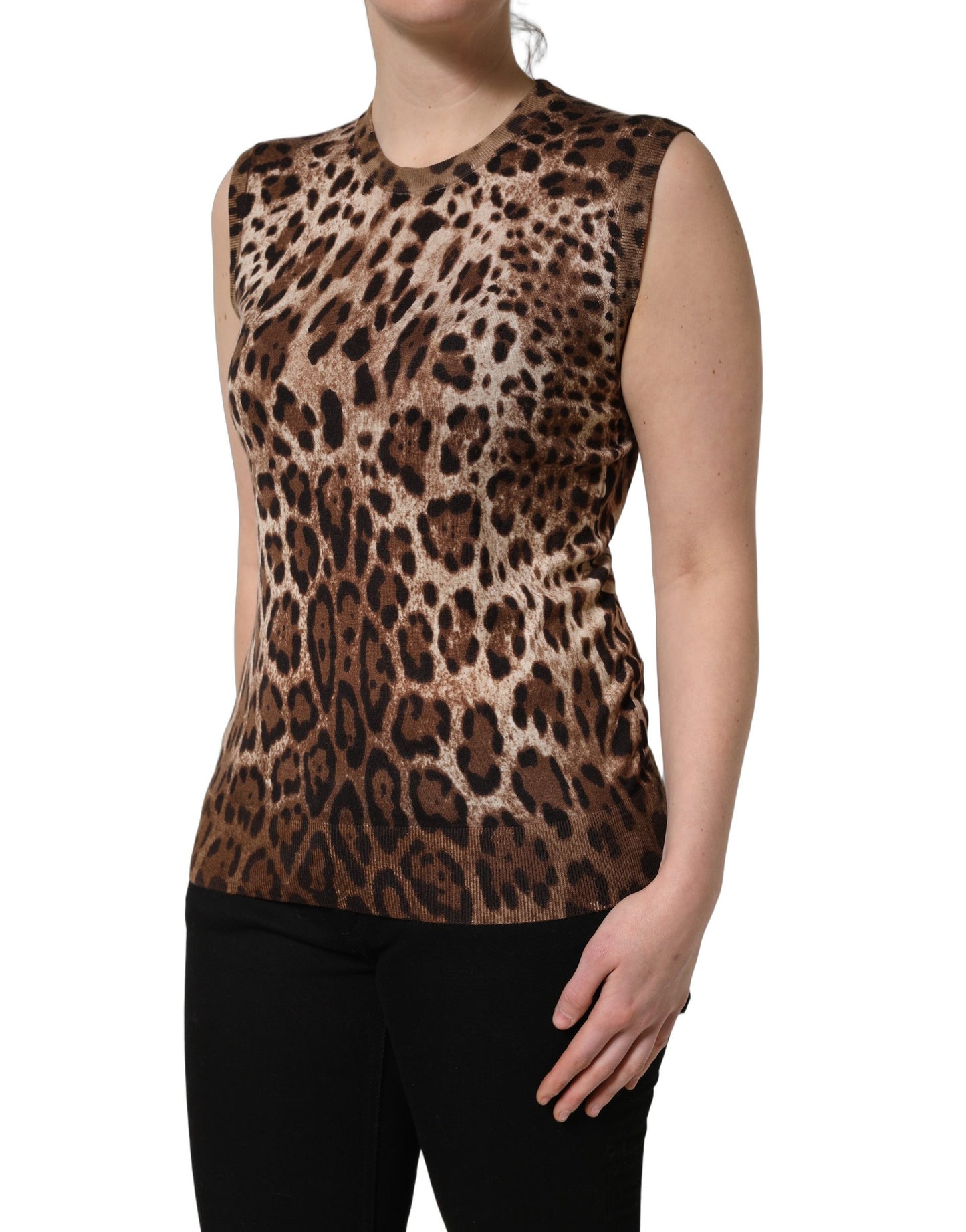 Débardeur sans manches Dolce & Gabbana léopard marron à col rond