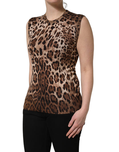 Débardeur sans manches Dolce & Gabbana léopard marron à col rond
