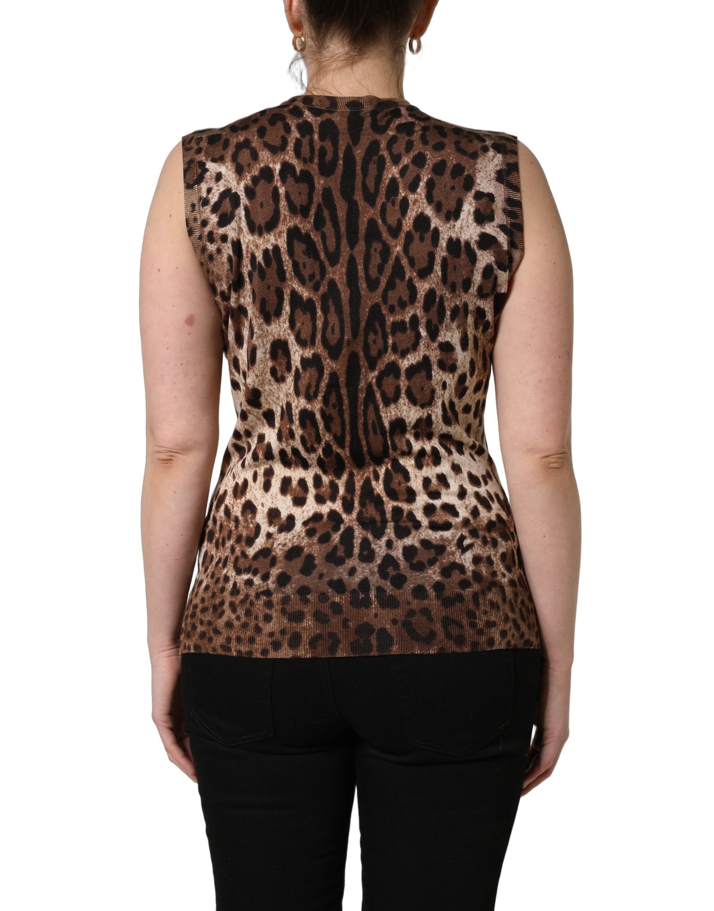 Débardeur sans manches Dolce & Gabbana léopard marron à col rond