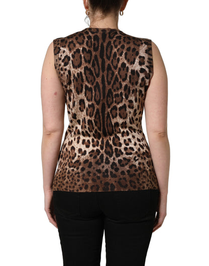 Débardeur sans manches Dolce & Gabbana léopard marron à col rond
