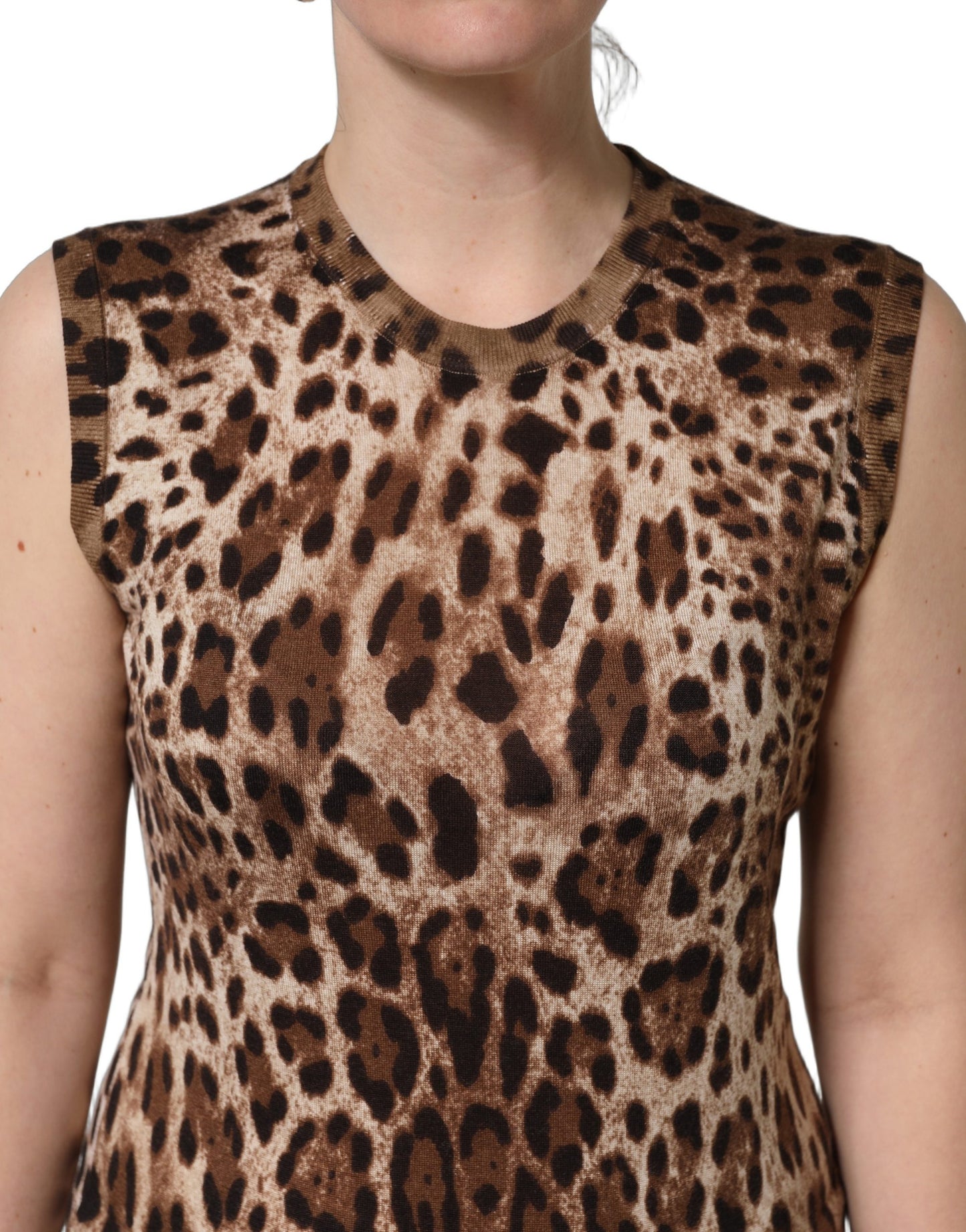 Débardeur sans manches Dolce & Gabbana léopard marron à col rond