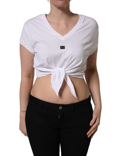 Top corto Dolce & Gabbana blanco con logo bordado y lazo en la cintura