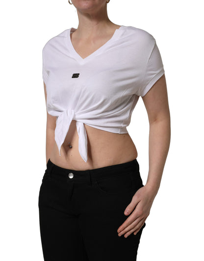 Top corto Dolce & Gabbana blanco con logo bordado y lazo en la cintura