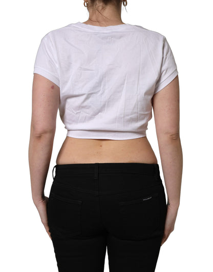 Top corto Dolce & Gabbana blanco con logo bordado y lazo en la cintura