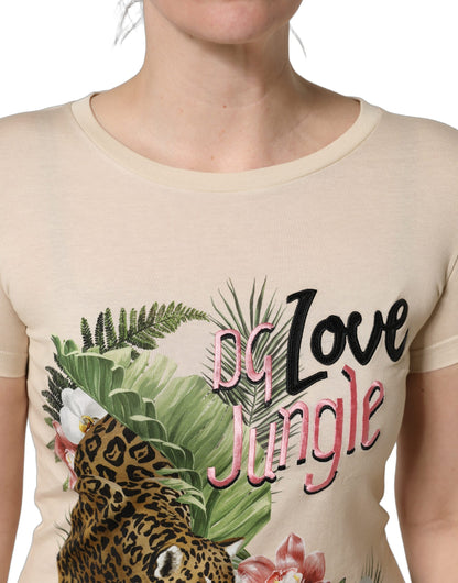 T-shirt Dolce & Gabbana en coton beige imprimé jungle à col rond