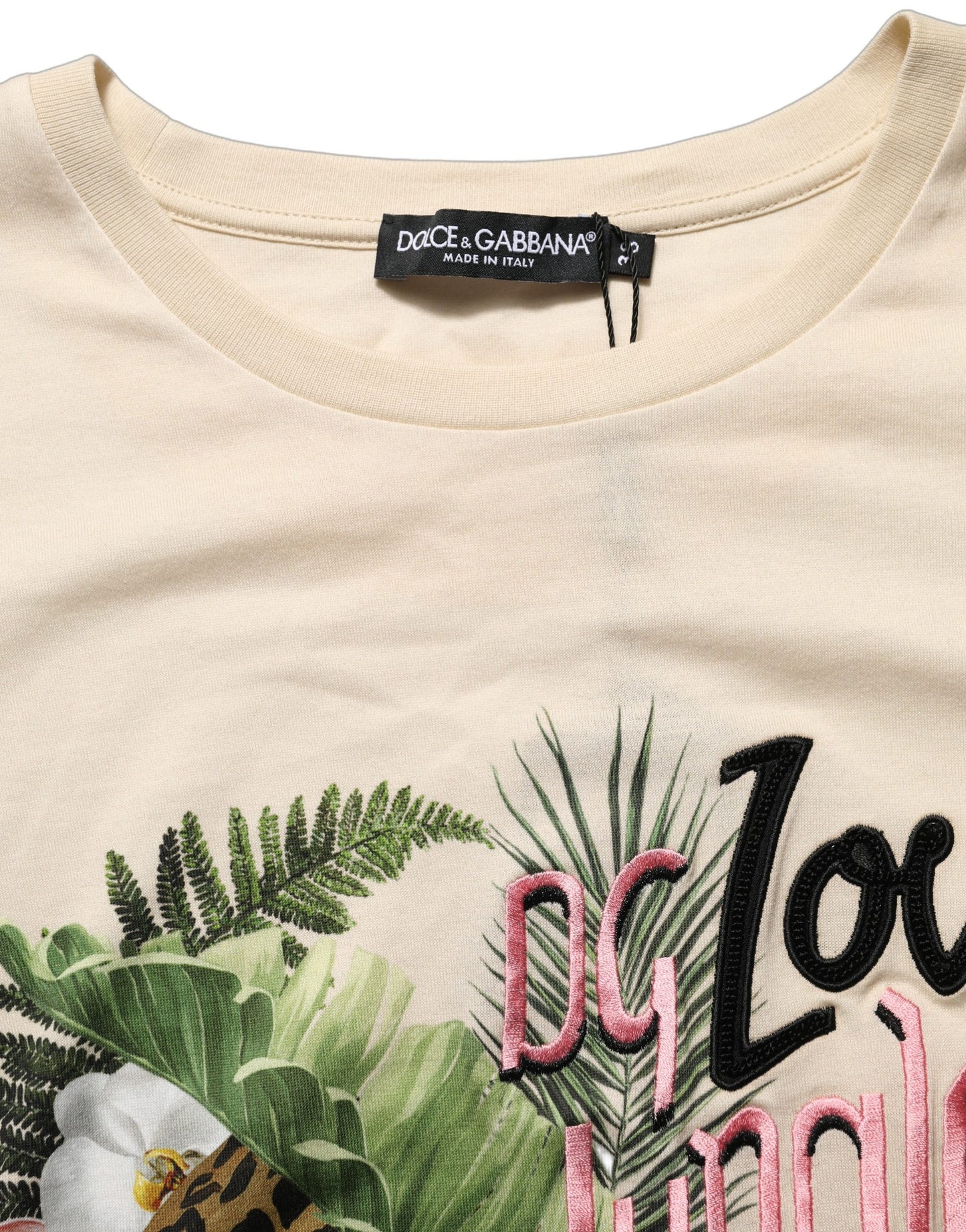 T-shirt Dolce & Gabbana en coton beige imprimé jungle à col rond