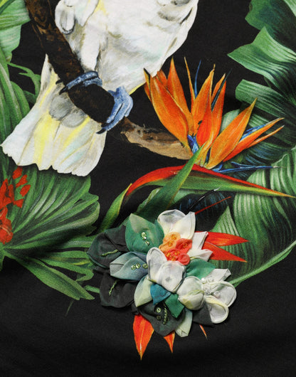 T-shirt Dolce & Gabbana en coton noir à imprimé tropical et col rond