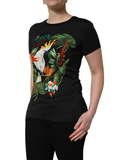 T-shirt Dolce & Gabbana en coton noir à imprimé tropical et col rond