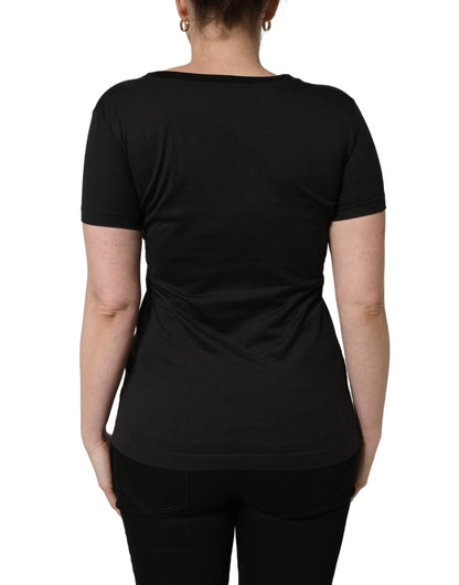 T-shirt Dolce & Gabbana en coton noir à imprimé tropical et col rond