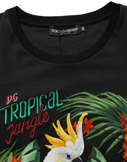 T-shirt Dolce & Gabbana en coton noir à imprimé tropical et col rond