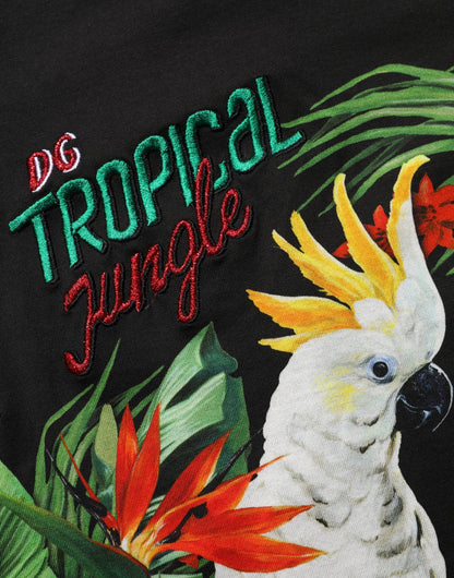 T-shirt Dolce & Gabbana en coton noir à imprimé tropical et col rond