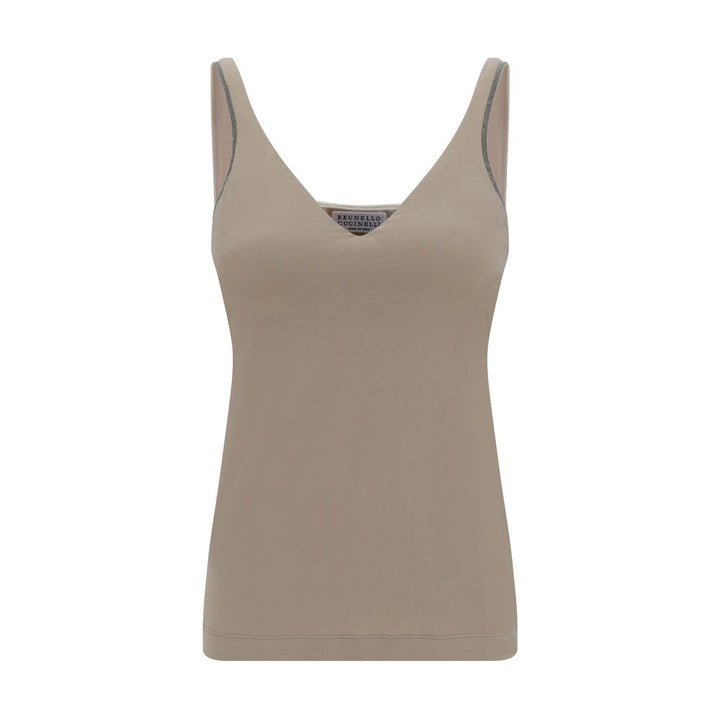 T-shirt sans manches en coton beige Brunello Cucinelli