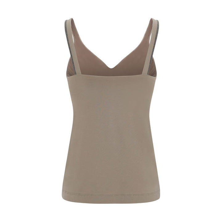 T-shirt sans manches en coton beige Brunello Cucinelli