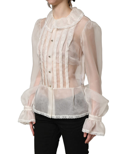 Chemisier boutonné Dolce & Gabbana en soie transparente blanche à volants