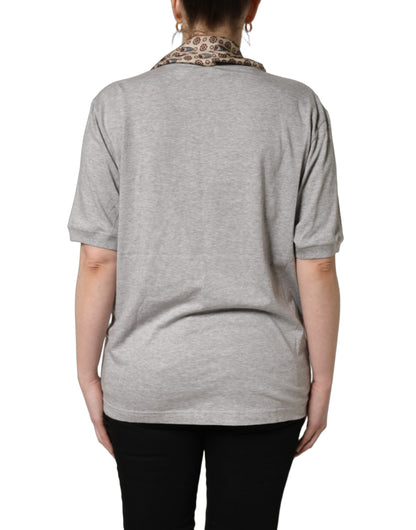 Dolce & Gabbana Camiseta de algodón gris con cuello de pico y pañuelo de seda con estampado de búho