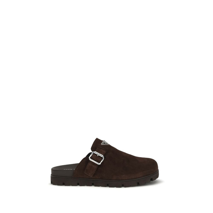 Mules Prada en cuir de veau marron Bos Taurus