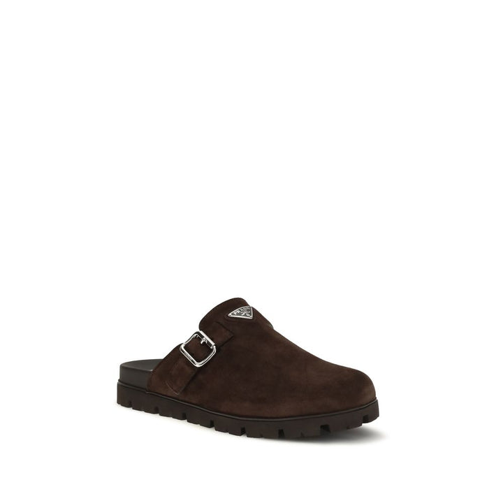 Mules Prada en cuir de veau marron Bos Taurus
