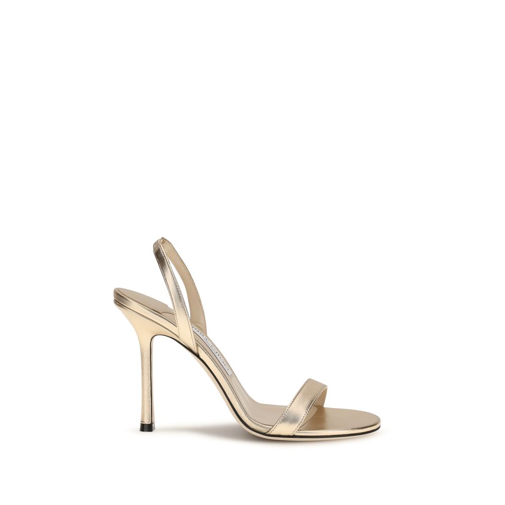 Sandalias Jimmy Choo de tacón de aguja de piel de becerro dorada Bos Taurus