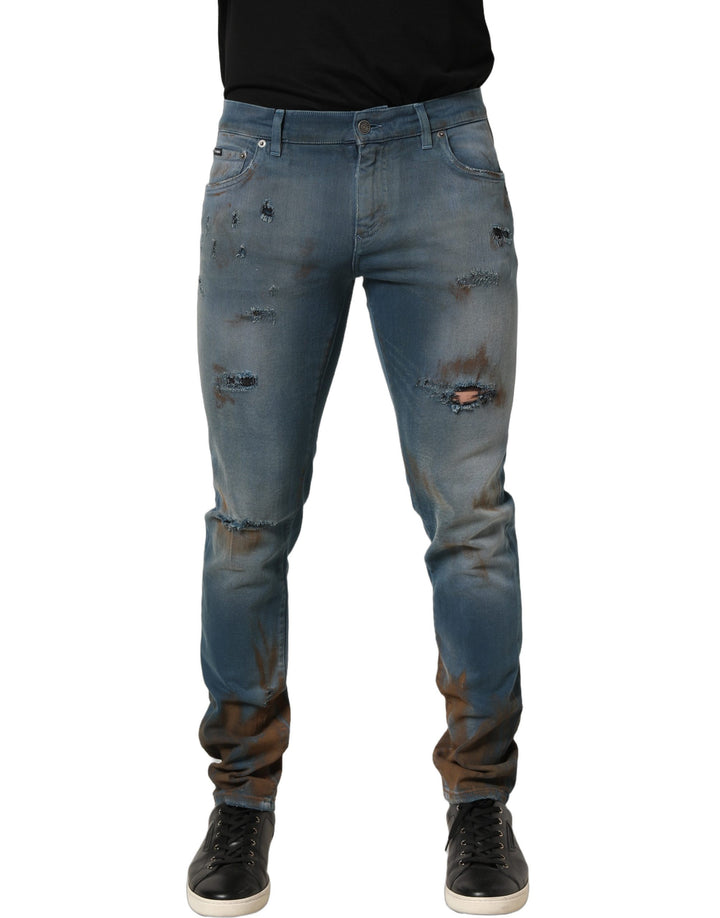 Dolce & Gabbana Vaqueros pitillo de mezclilla desgastados azules de tiro medio