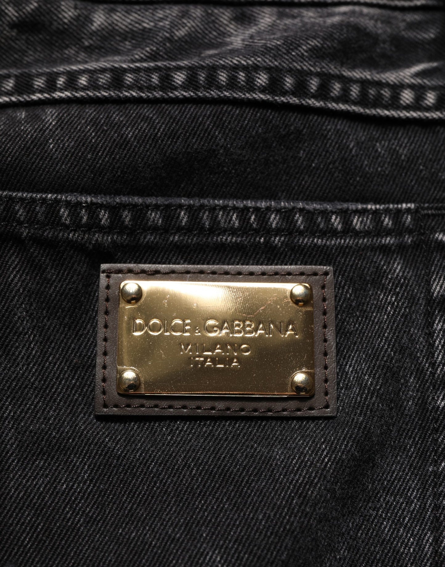 Jeans rectos de algodón envejecido negros de Dolce & Gabbana