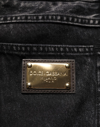 Jeans rectos de algodón envejecido negros de Dolce & Gabbana