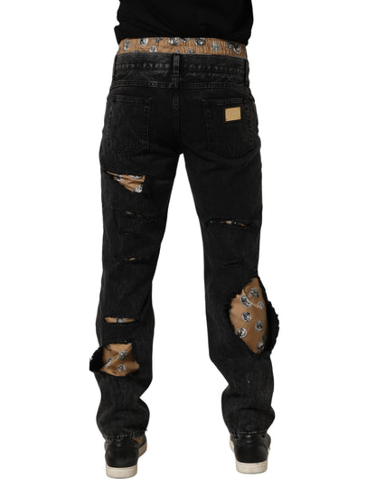 Jeans rectos de algodón envejecido negros de Dolce & Gabbana