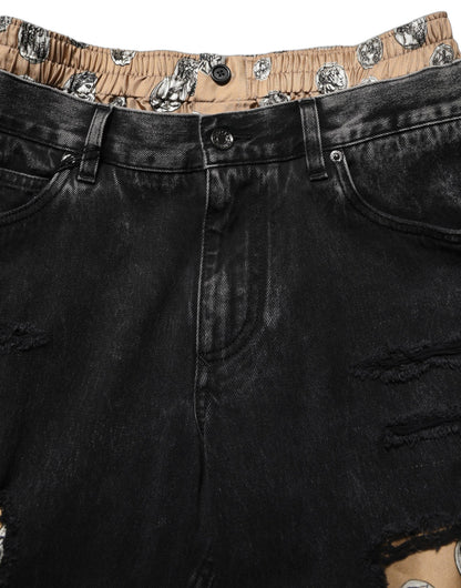 Jeans rectos de algodón envejecido negros de Dolce & Gabbana