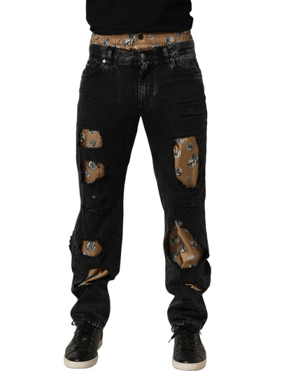 Jeans rectos de algodón envejecido negros de Dolce & Gabbana