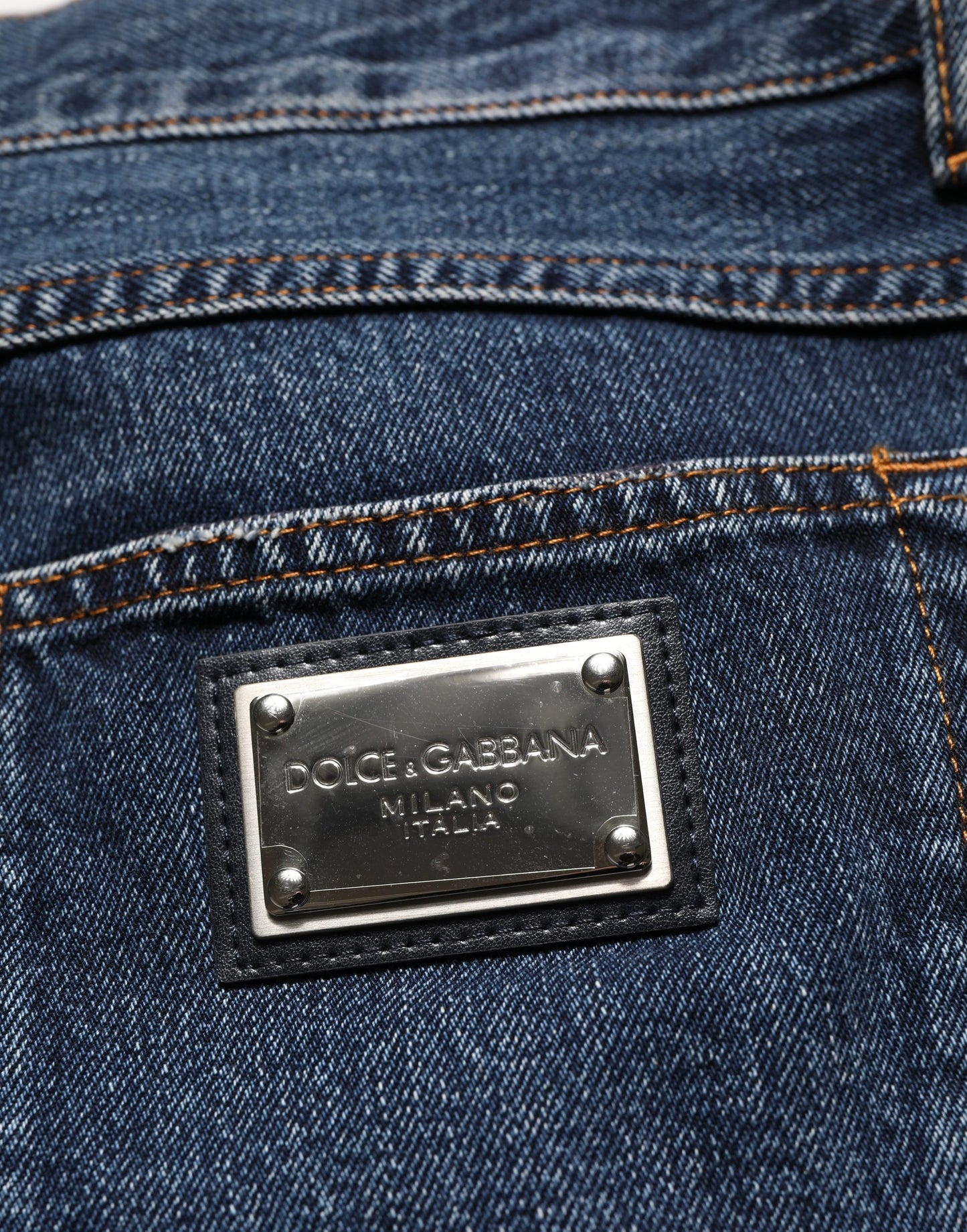 Jean droit taille mi-haute en denim délavé bleu foncé Dolce & Gabbana