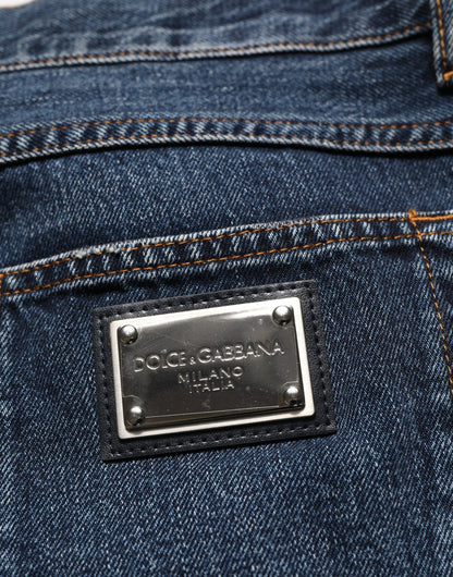 Jean droit taille mi-haute en denim délavé bleu foncé Dolce & Gabbana