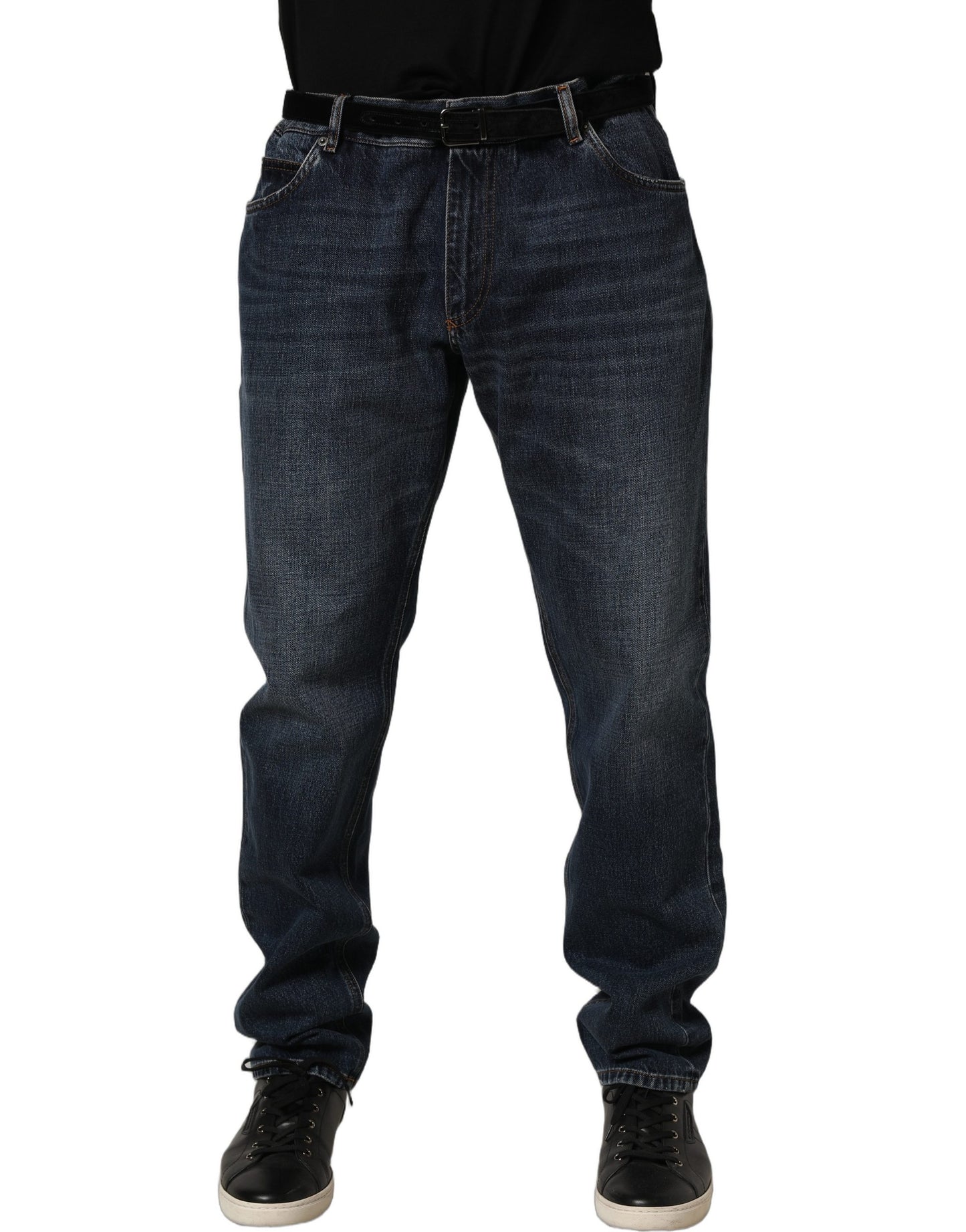 Jean droit taille mi-haute en denim délavé bleu foncé Dolce & Gabbana