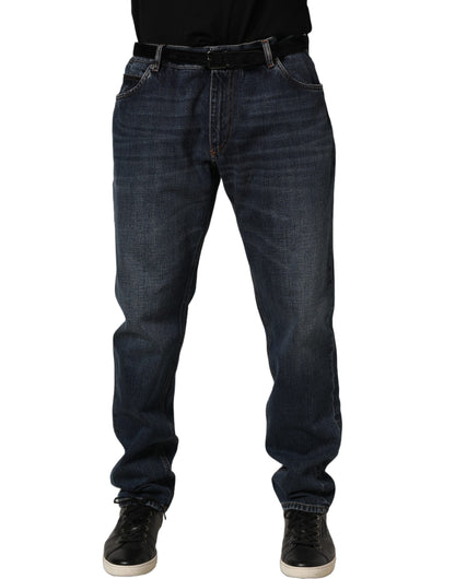 Jean droit taille mi-haute en denim délavé bleu foncé Dolce & Gabbana